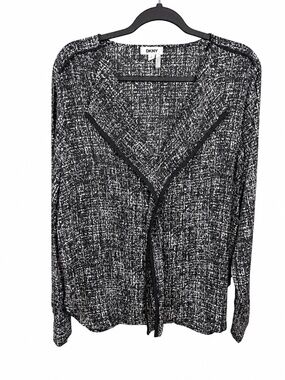 DKNY Black & White Abstract Print Draped Cardigan XL